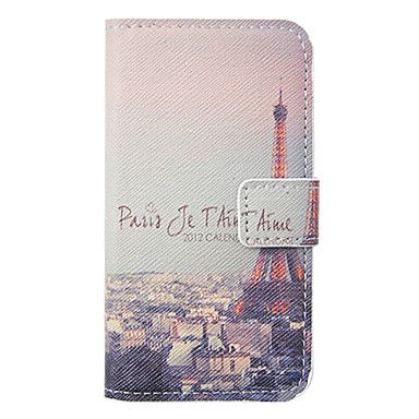 Cartoon Eiffel Tower Pattern Leather Hard Case for iPhone 4/